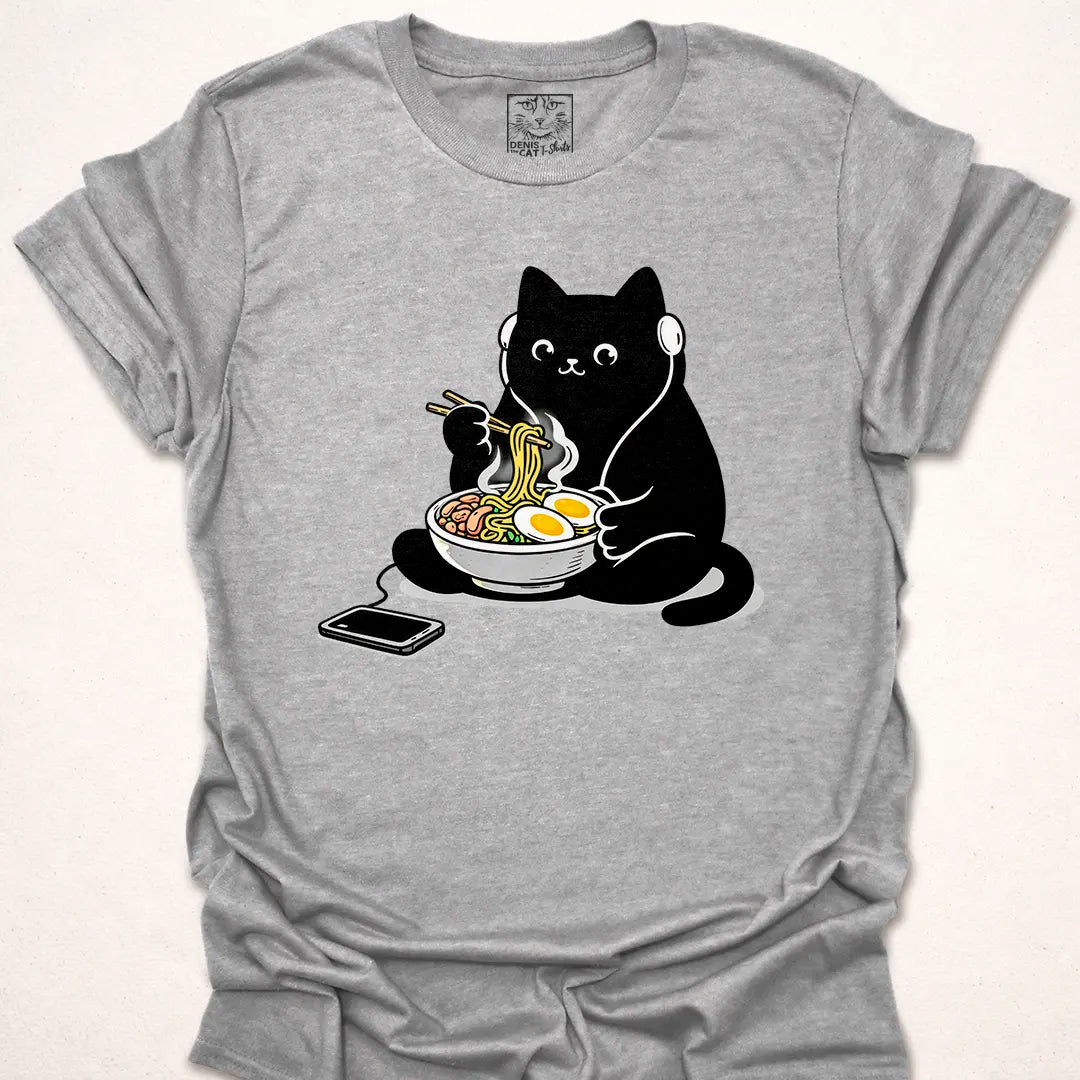 Black Blob Cat Eating Ramen