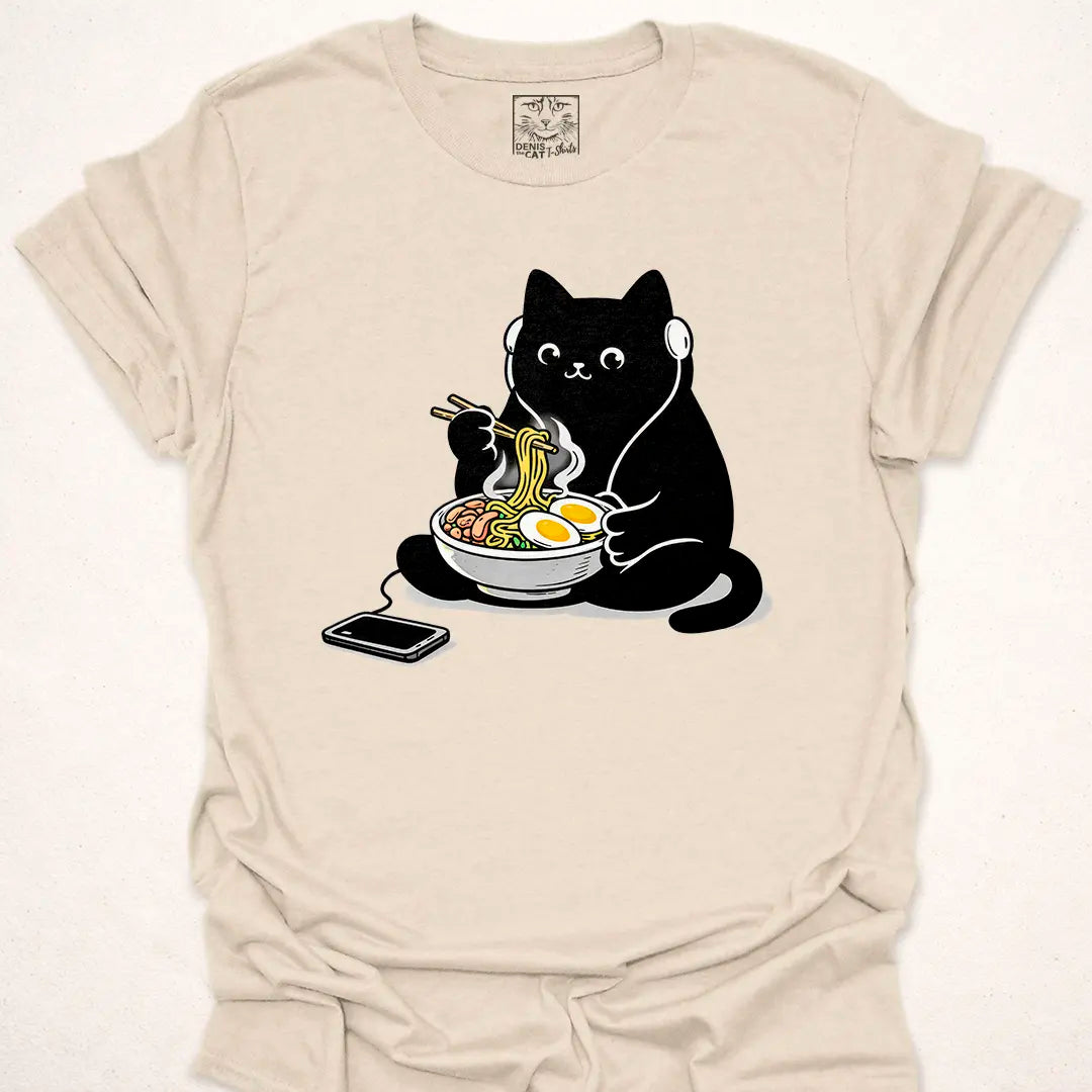 Black Blob Cat Eating Ramen