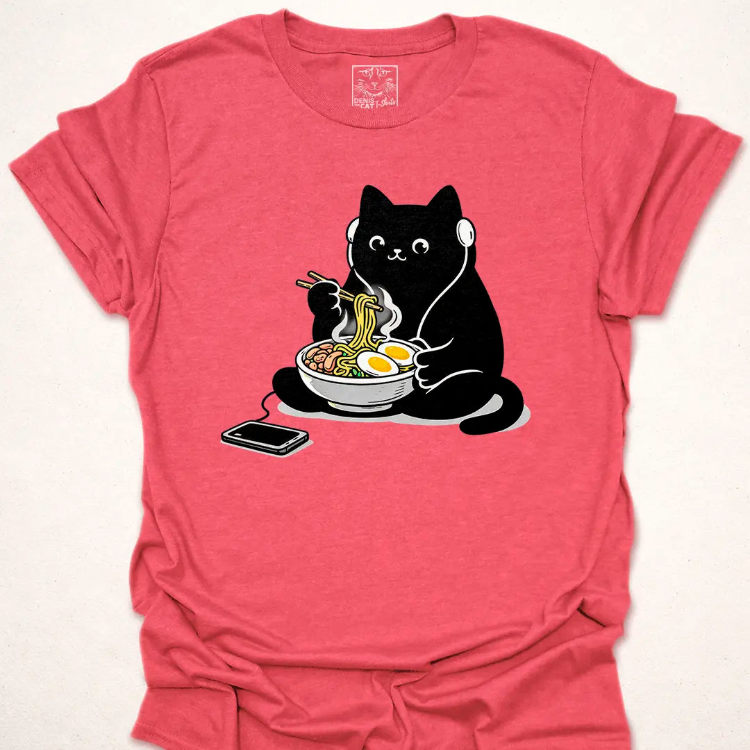 Black Blob Cat Eating Ramen