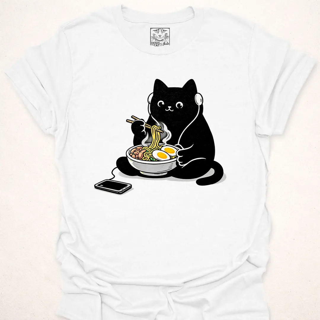Black Blob Cat Eating Ramen