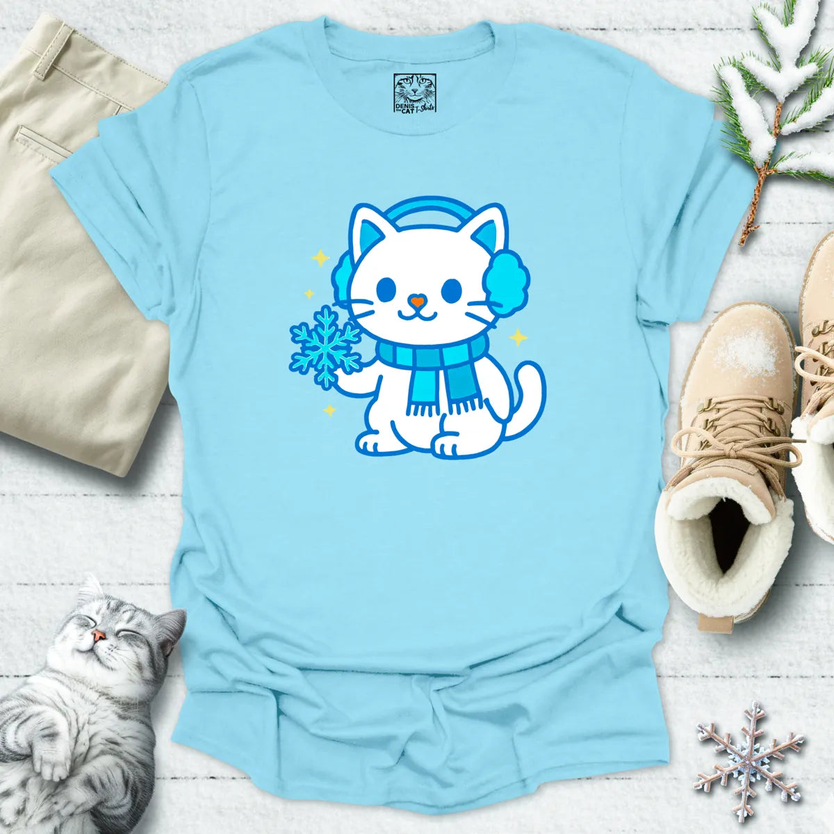 Snowflake Snuggles Cat T-Shirt